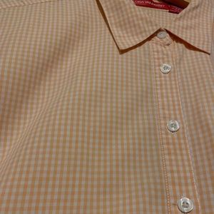 Gloria Vanderbilt  Orange and White Gingham Short Sleeve button down, Size L
